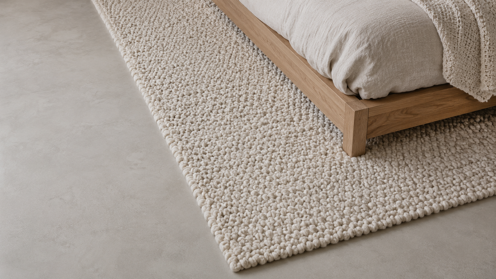 Micro-Cement Floors & Bouclé Rug
